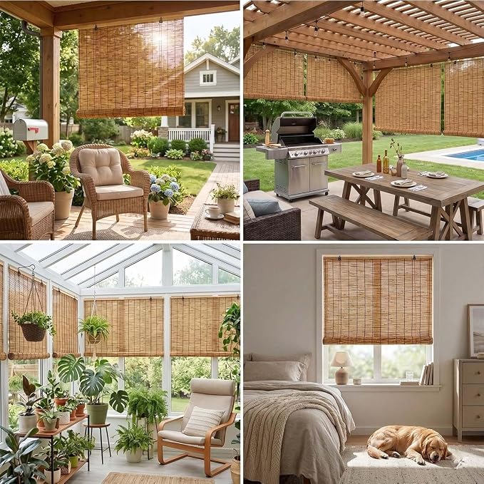 Outdoor Bamboo Roller Blinds, Retro Breathable Reed Shades - Image 9