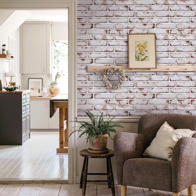 COMSTICKC 3D Faux Brick Wall Panel Red-Tinted White, Peel and Stick Wall - Image 7