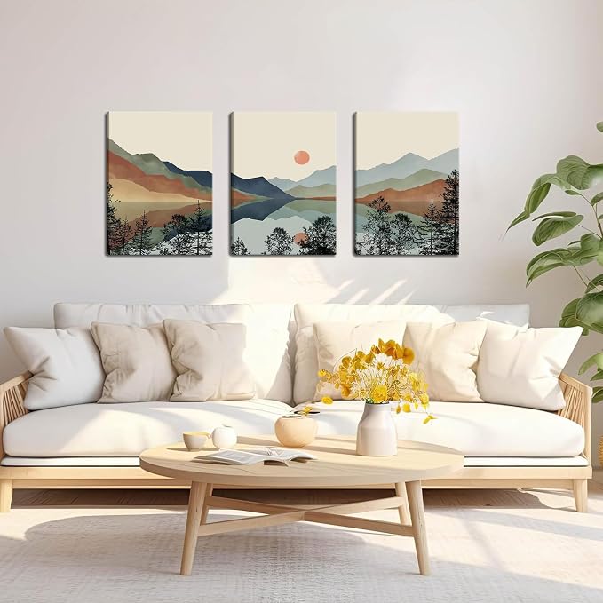 AKWISH Framed Mountain Canvas Wall Art Set of 3, Boho Watercolor Poster Prints - Image 6