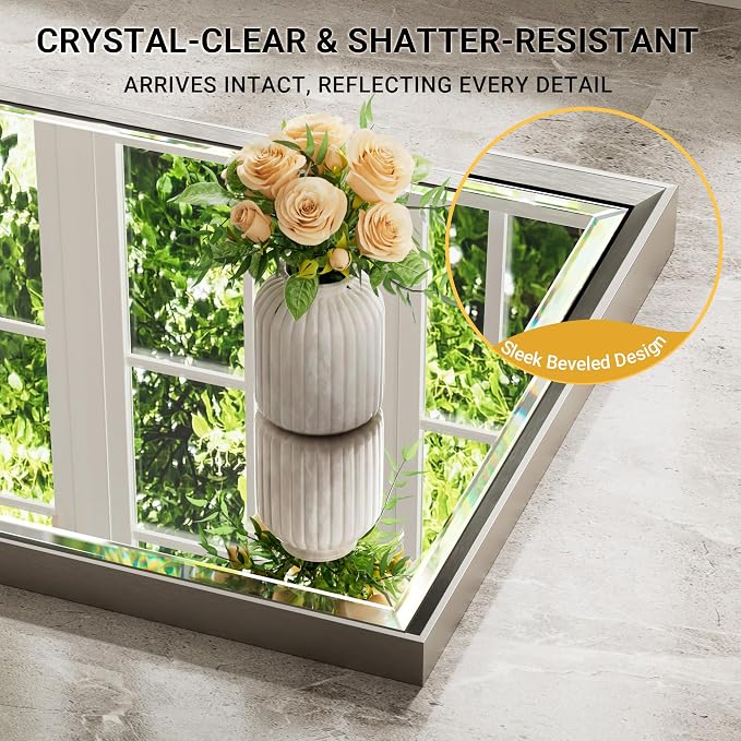 48'' x 36'' Brushed Nickel Framed Beveled Bathroom Mirror, Shatterproof - Image 2