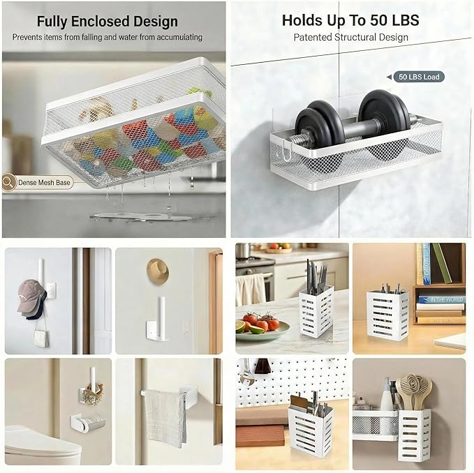 PUSDON 5-in-1 Wide Wall Mount Wrapped Mesh Kitchen Organizer & Shower Caddy Kit - Image 4