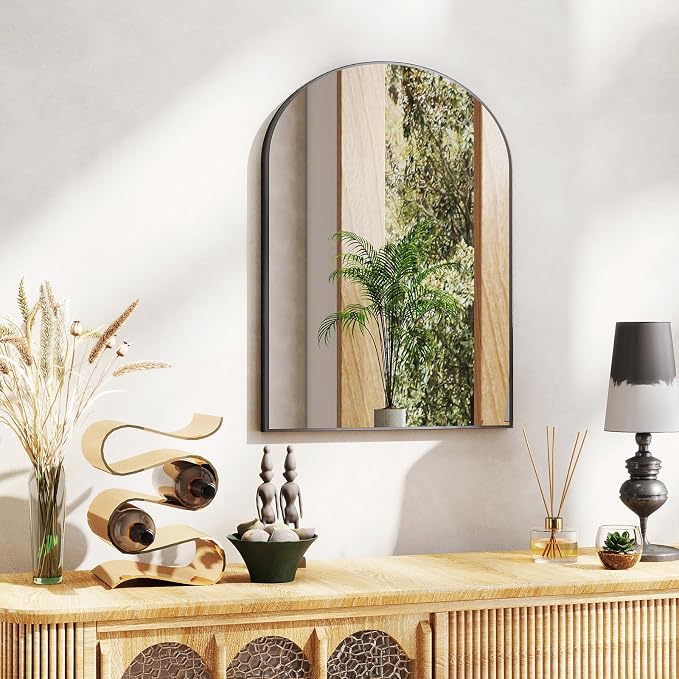 DUMOS Black Metal Arch Vanity Rounded Rectangle Bathroom Mirrors - Image 7