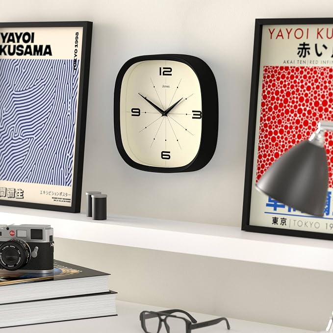 JONES CLOCKS® Pulsar wall Clock | Square Rounded Retro Clock | 10 inch | Black - Image 5