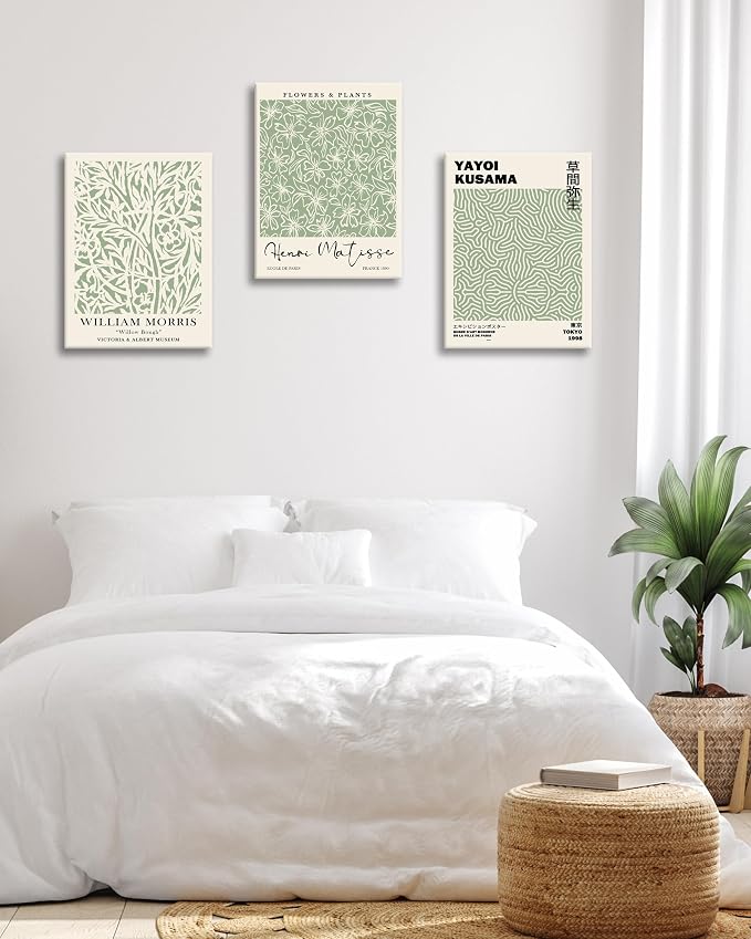 HesenDot Green Botanical Framed Wall Art Set, 12x16in Matisse William Morris - Image 4