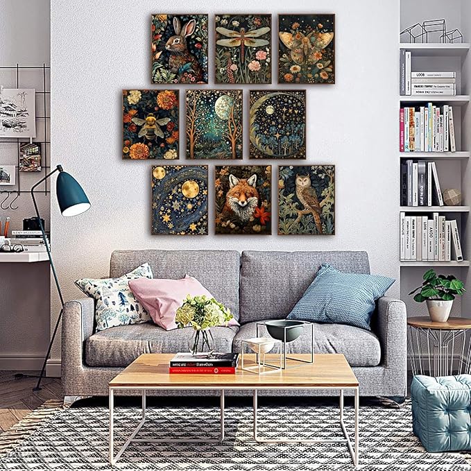 Morris Wall Paintings Poster Set of 9, Vintage Rabbit Fox Starry Sky Bee - Image 5