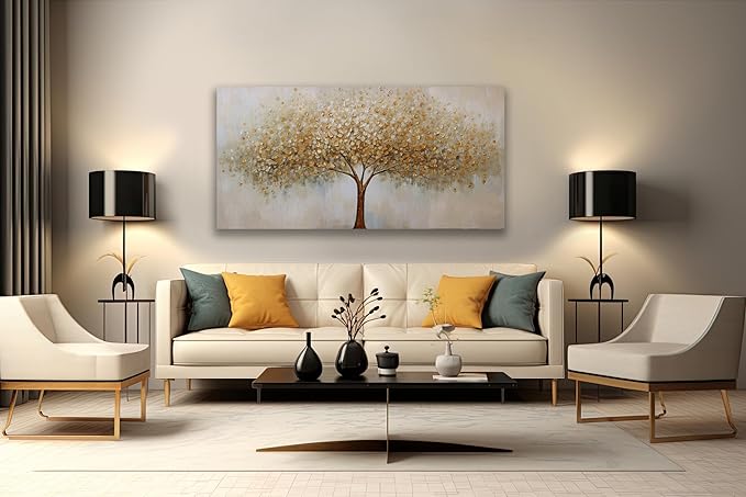 VHMING Wall Art Abstract Gold Tree of Life Modern Artwork Canvas Painting - Image 2