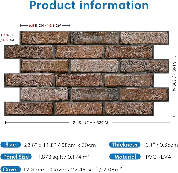 COMSTICKC 3D Brown Faux Brick Wall Panel Peel and Stick Wall Covering, Not Real - Image 5