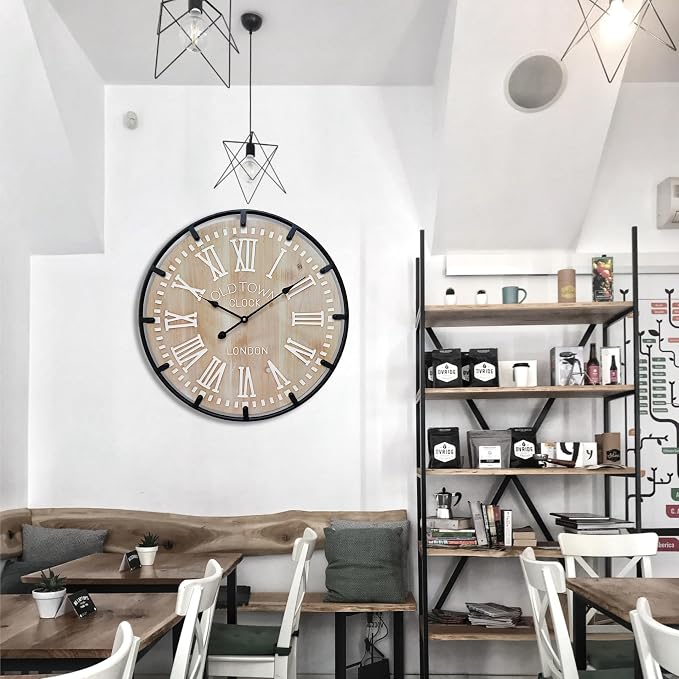 Large Farmhouse Rustic Wooden Wall Clock - Image 8