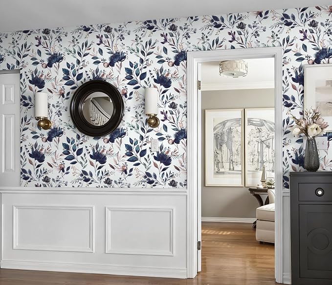Yasinet Navy Blue Peel and Stick Wallpaper Blue Floral Wallpaper Vintage - Image 5