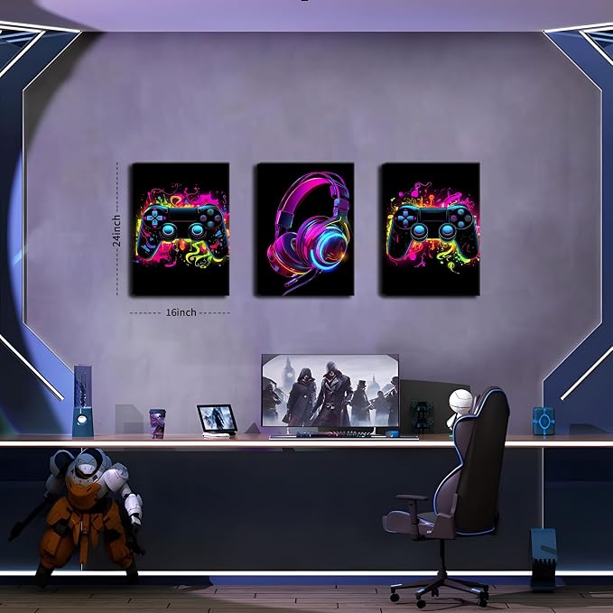 BGFCE Game Room Decor Set of 3, Neon Gaming Video Game Room Wall Art, Gaming - Image 3