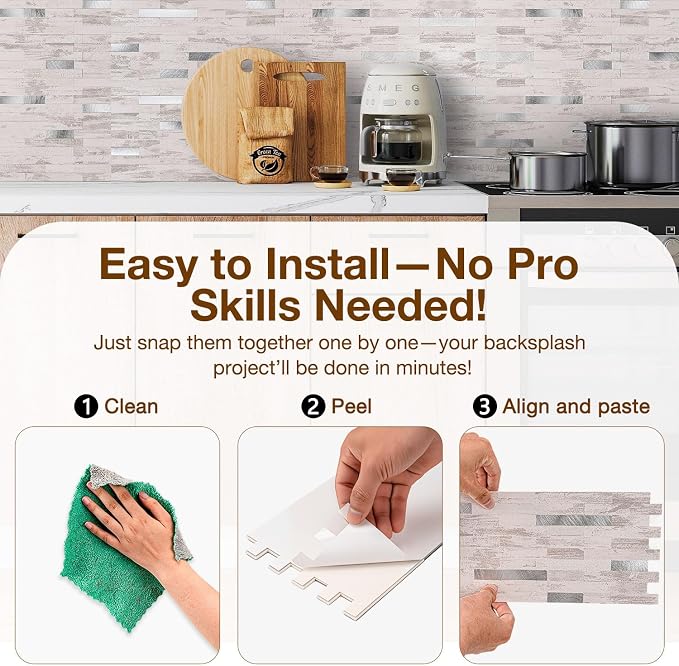 Peel and Stick Backsplash Tile Waterproof Removable PVC Wall Sticker 3D Faux - Image 5