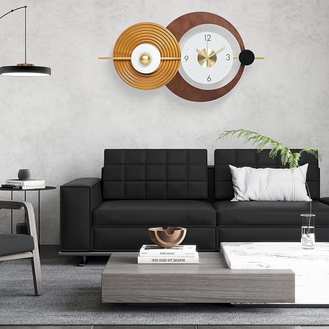 Wall Clock Modern Battery Operated Big Clocks Metal and Wooden Nordic Style - Image 5