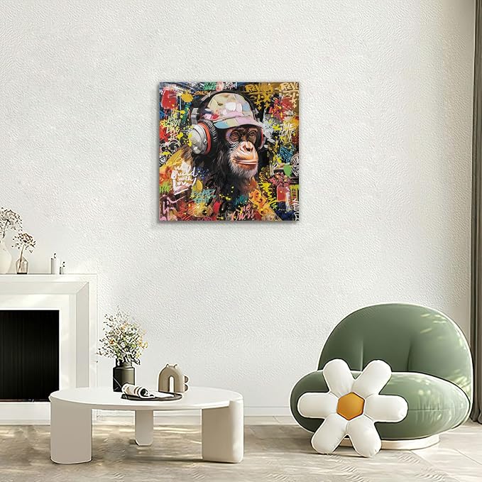 Modern Pop Art Monkey Canvas Wall Art, Street Graffiti Gorilla Canvas Painting - Image 4