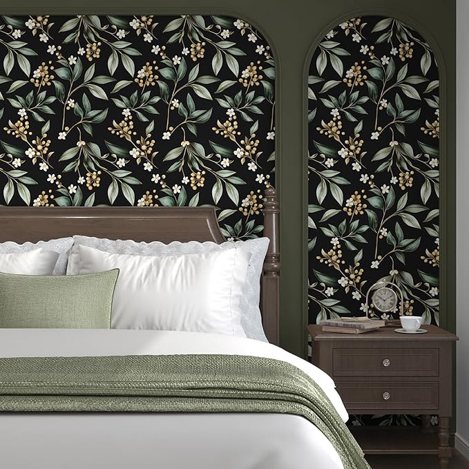 Extra Long Dark Peel and Stick Wallpaper 17.5" x 393" – Vintage Floral Green - Image 4