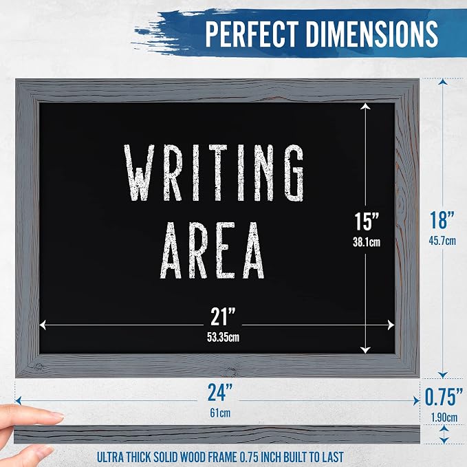 Rustic Grey Magnetic Wall Chalkboard, Large Size 18" x 24", Framed Chalkboard - Image 2