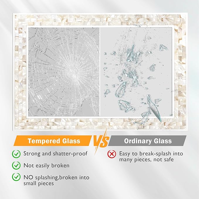 Wall Mounted Mosaic Mirror 30x40 Inch, Natural Mother of Pearl Inlay White - Image 4
