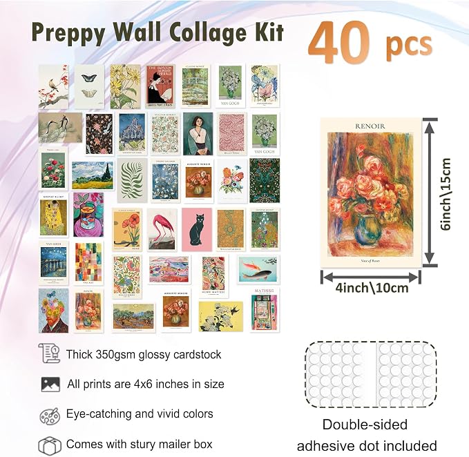 KBKBART 40 Pcs Vintage Wall Collage Kit Maximalist Paintings Art Prints Vintage - Image 2