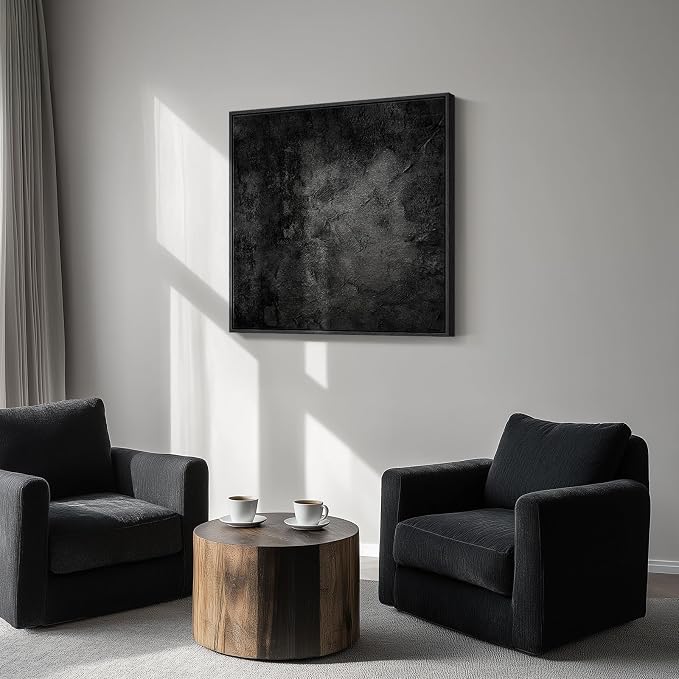 Framed Black Abstract Wall Art, Modern Canvas Prints Paintings Artwork - Image 2