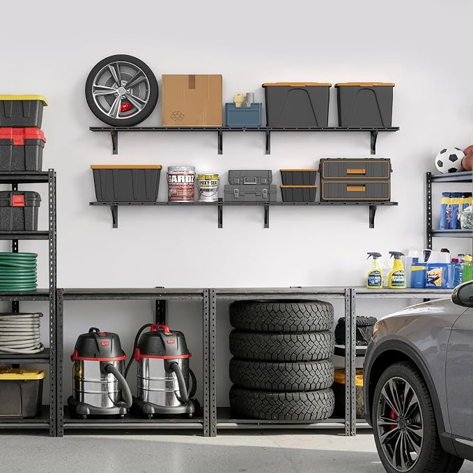 Jusgym 4 Pack Heavy Duty Garage Wall Shelving Set, Wall Mounted Garage Shelves - Image 8