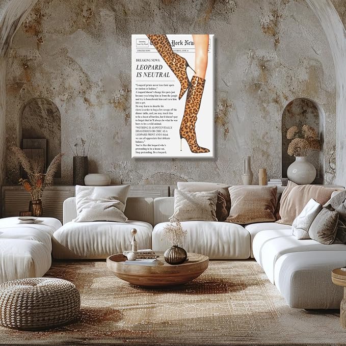 Trendy Newspaper Posters Vintage Leopard Boots Poster Feminist Canvas Prints - Image 5