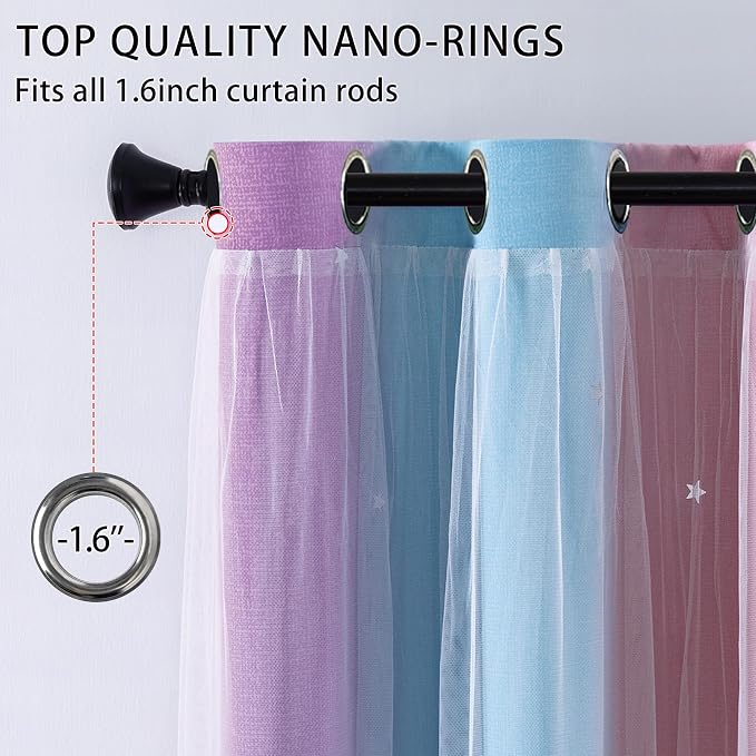 XiDi Curtains for Bedroom Decor, Kids Room Curtains for Girls Rainbow Colour - Image 2
