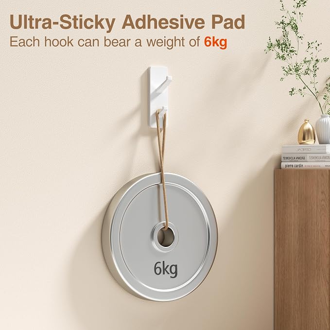 Self Adhesive Wall Hooks for Hanging: 13 LB Strong Hold, Sticky Hangers for Coat - Image 3