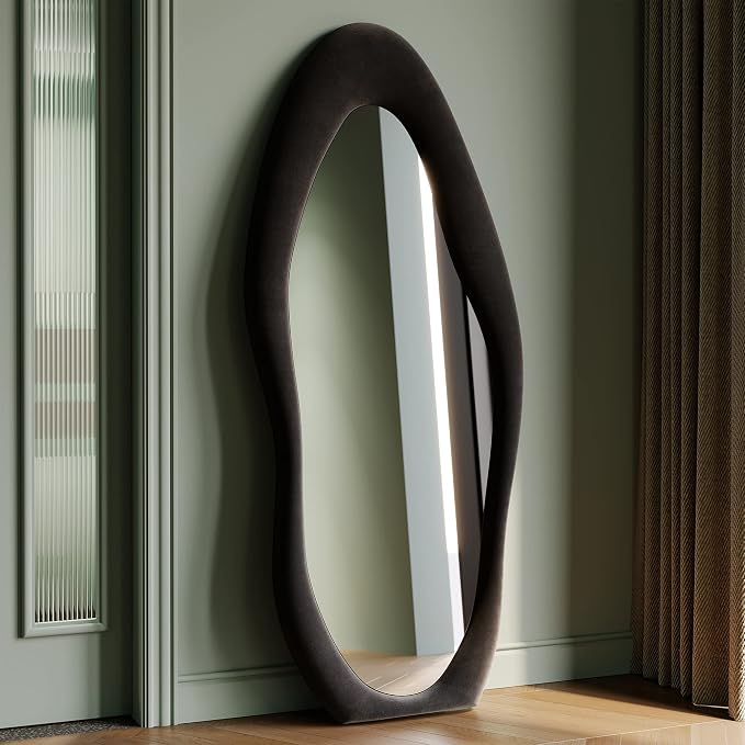 Honyee Full Length Mirror, Flannel Wrapped Wooden Frame Floor Mirror, Irregular by Honyee