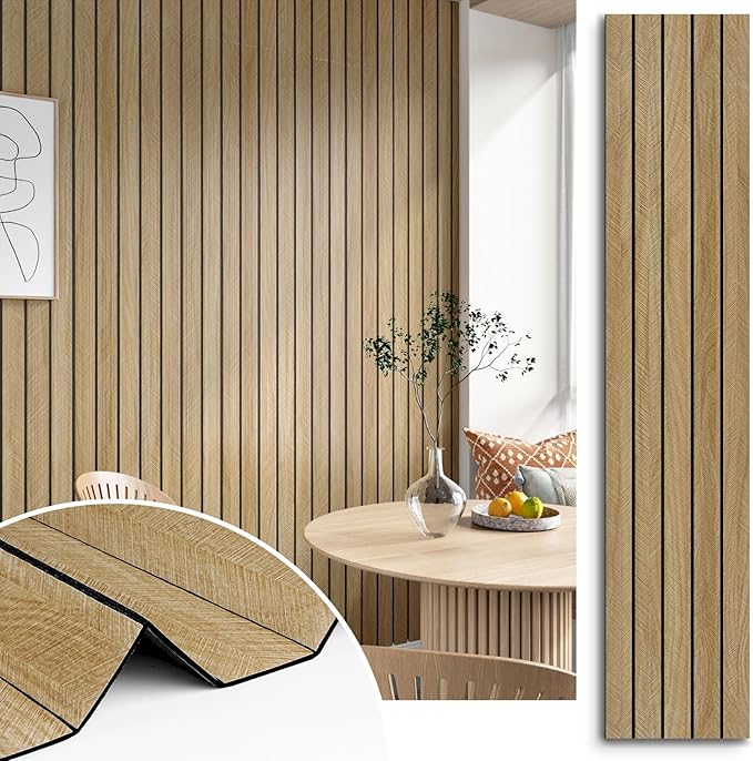3D Brown Wood Panels for Walls 118" x 11.8" Acoustic Slat Wall Paneling Peel by STICKEEP