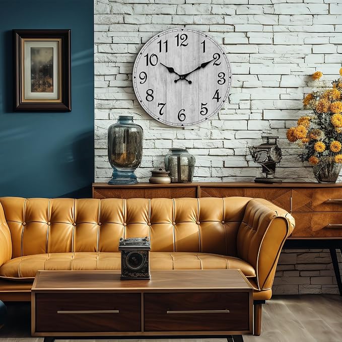 Wall Clock, Rustic Wall Clocks Battery Operated Silent Non Ticking, Country - Image 9