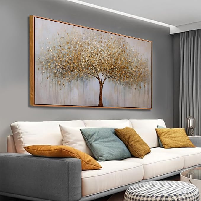 Abstract Wall Art Gold Tree of Life Framed Artwork Canvas Painting Textured - Image 3