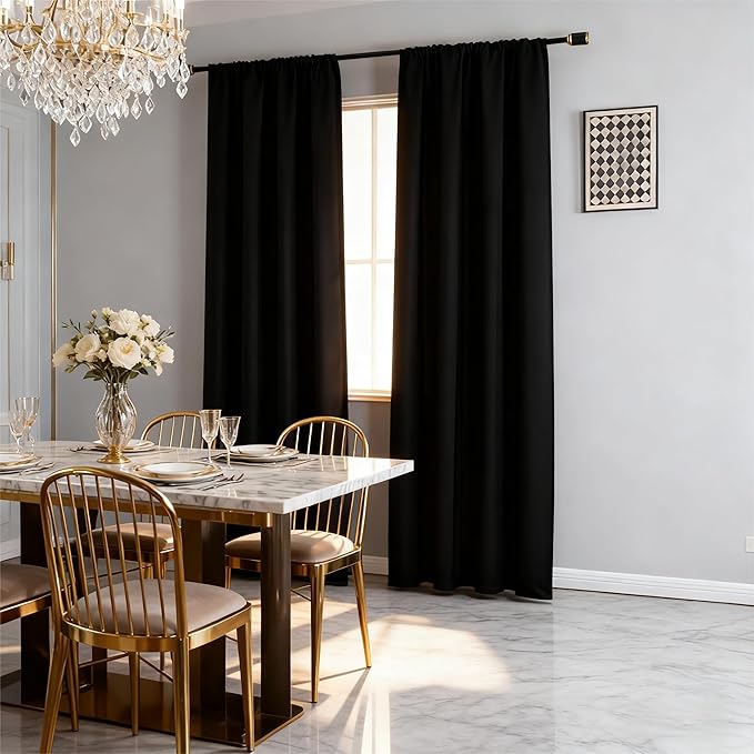 IGEMAEVE Black 100% Blackout Curtains 84 Inch Length 2 Panels Set, Rod Pocket - Image 2