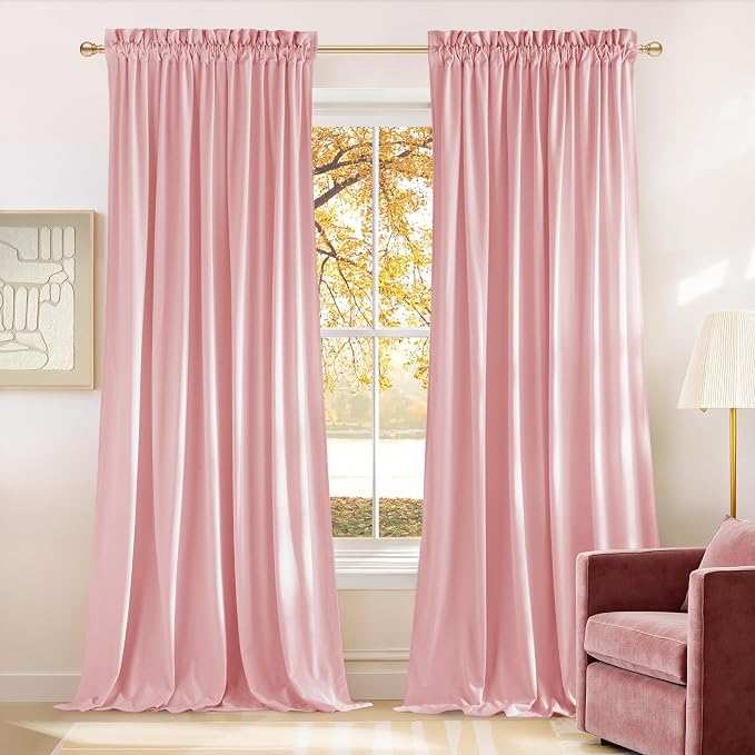 NICETOWN Baby Pink Velvet Curtains 96 inch Length, Room Darkening Thermal - Image 4