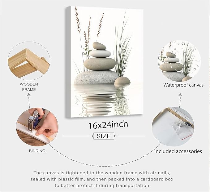 KBIERQN Zen Stone Canvas Wall Art Stacked Stones in Water Poster Print Tranquil - Image 5