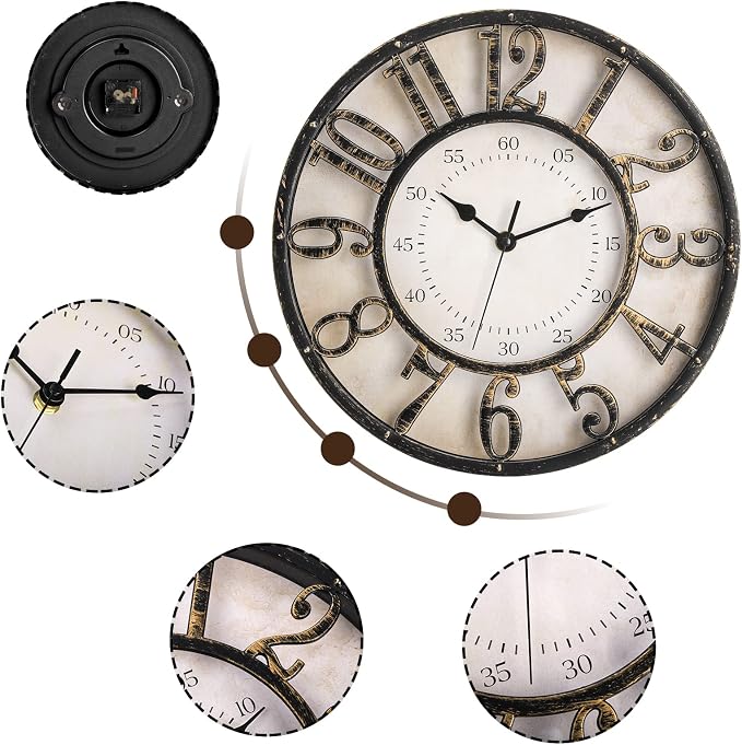 ZOOFOX 12 Inch Retro Wall Clock, Silent Non-Ticking Battery Operated Movement - Image 3
