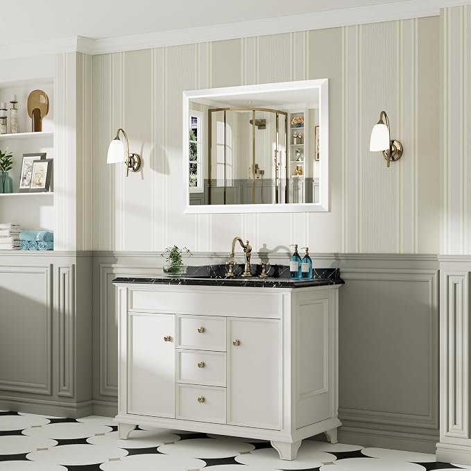 40x30 Inch White Bathroom Mirror - Image 4
