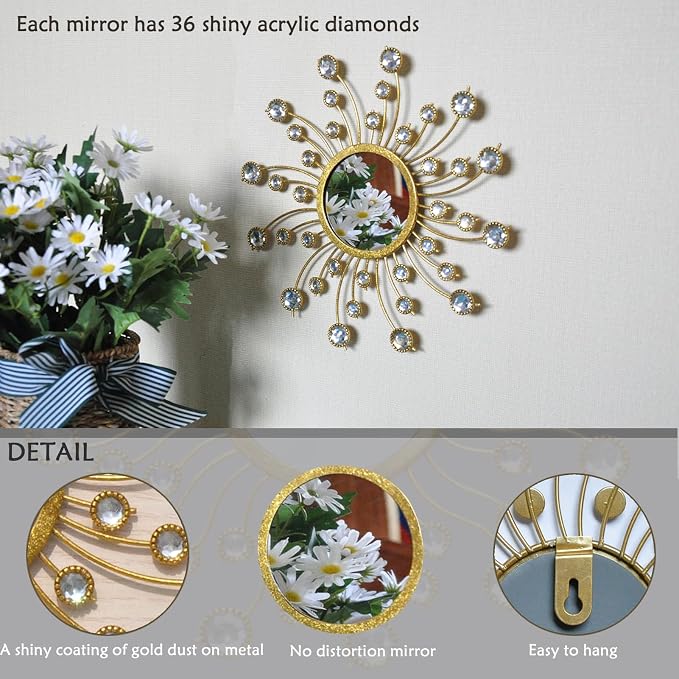 Mirror Wall Decor Wall Mirrors Decorative Sunburst Boho Mirror Gold Mirror Wall - Image 7