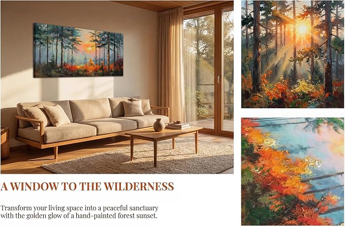 Ardemy Sunset Pines Wall Art Hand-Painted Texture Forest Canvas Painting - Image 5