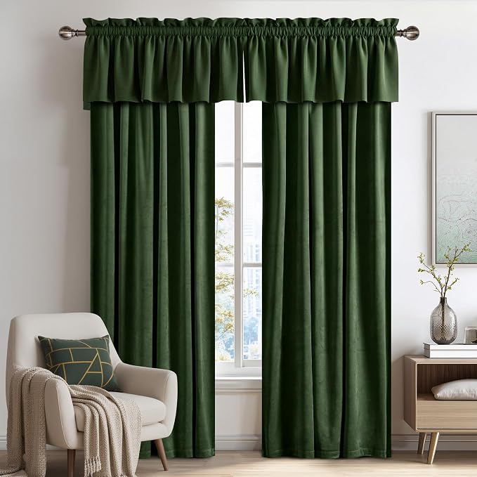 NICETOWN Velvet Cafe Windows Valance, Olive Green Window Treatment - Image 3