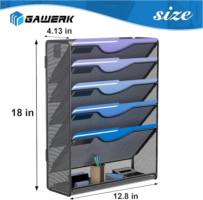 Gawerk 6 Tier Hanging File Organizer, Mesh Wall File Holder Paper Folder Rack - Image 2