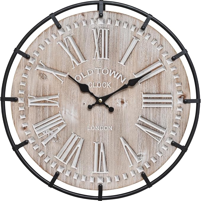 EMAX HOME 12 Inch Farmhouse Wall Clock Rustic Antique Wood - Image 3
