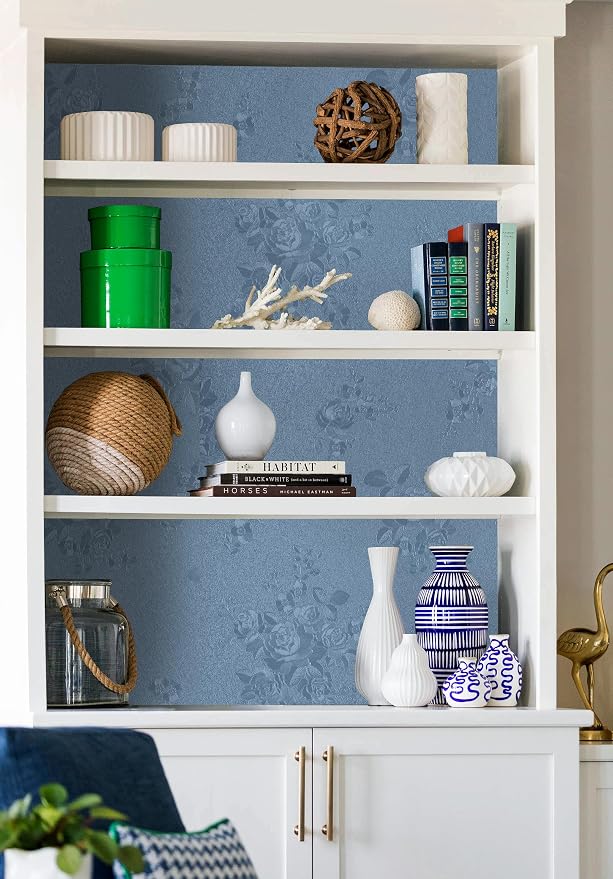 Erfoni 394"x17.7" Grey Blue Floral Embossed Wallpaper - Image 6
