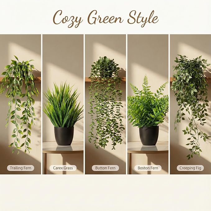 5 Pack Fake Plants for Wall Home Room Office, Artificial Hanging Plants - Image 7