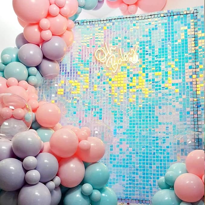 COKAOBE Rainbow Blue Shimmer Wall Backdrop 24PCS Square Sequin Shimmer Backdrop - Image 8