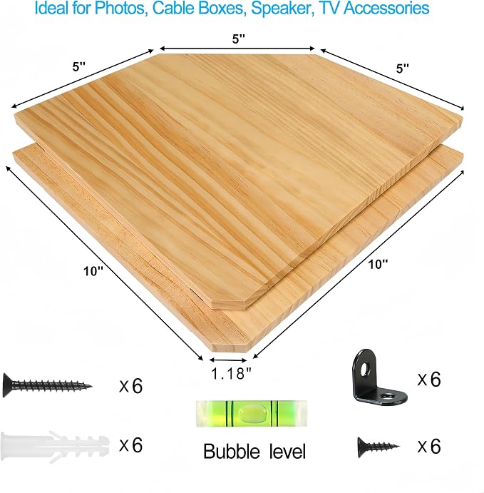 Wood Corner Wall Shelves Set of 2, Solid Wood Corner Floating Shelves, Round - Image 2