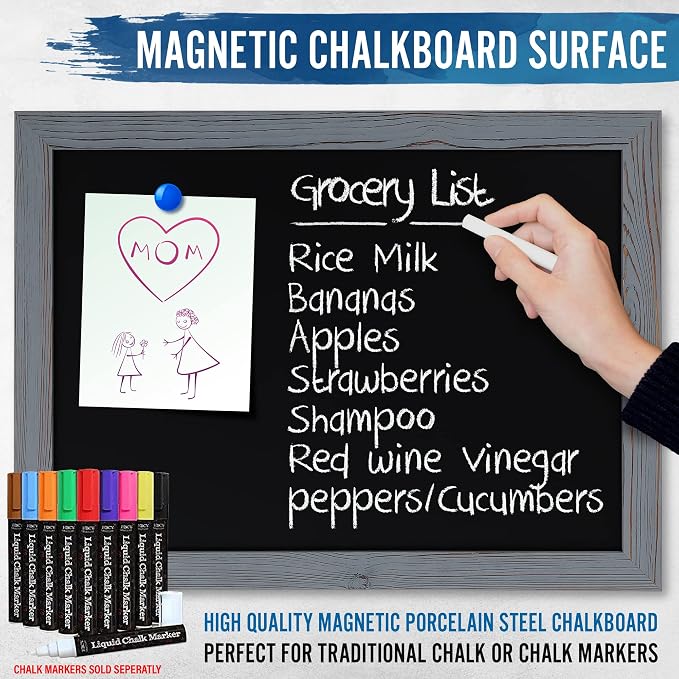 Rustic Grey Magnetic Wall Chalkboard, Large Size 18" x 24", Framed Chalkboard - Image 5