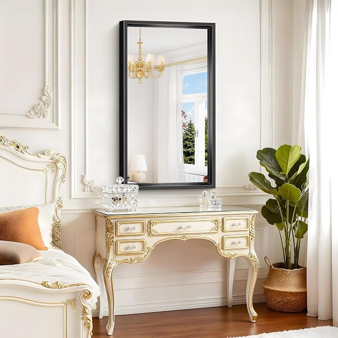 Black Framed Mirror 24"x42", Brushed Black Bathroom Mirrors - Image 7