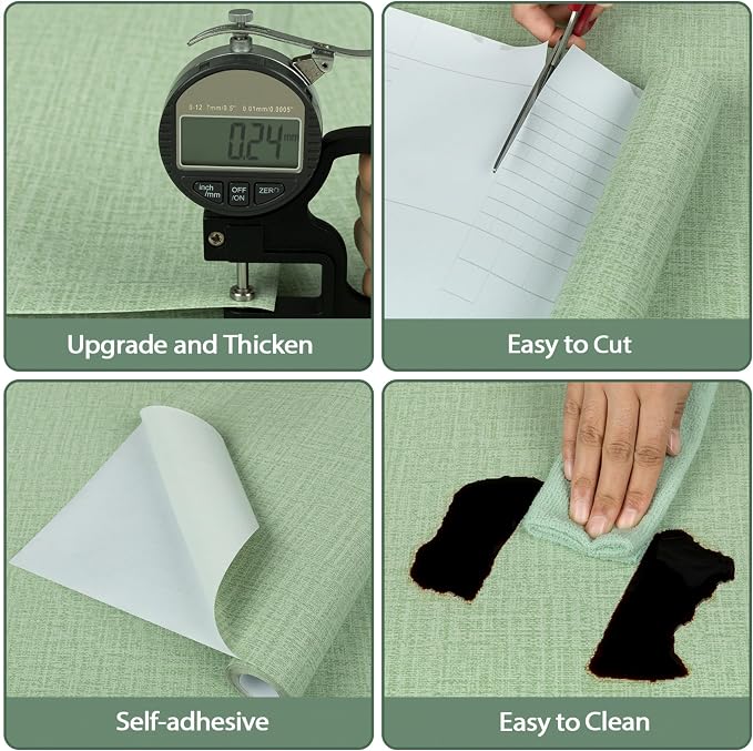 TANONE Contact Paper Peel and Stick, Grasscloth Green Wallpaper Self Adhesive - Image 2