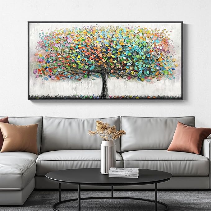 Large Framed Tree of Life Colorful Wall Art, Modern Canvas Prints Paintings by Cuspin
