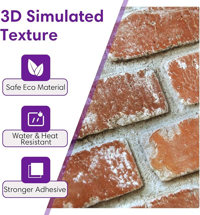 3D Peel and Stick Faux Brick Wall Panels 11.8" x 11.8" 10-Pack, Small - Image 7