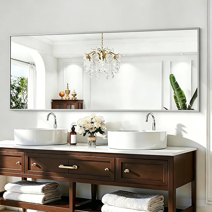 KOCUUY Large Silver Mirror, HD Tempered Glass, Anti-Rust Frame, Modern Design by KOCUUY